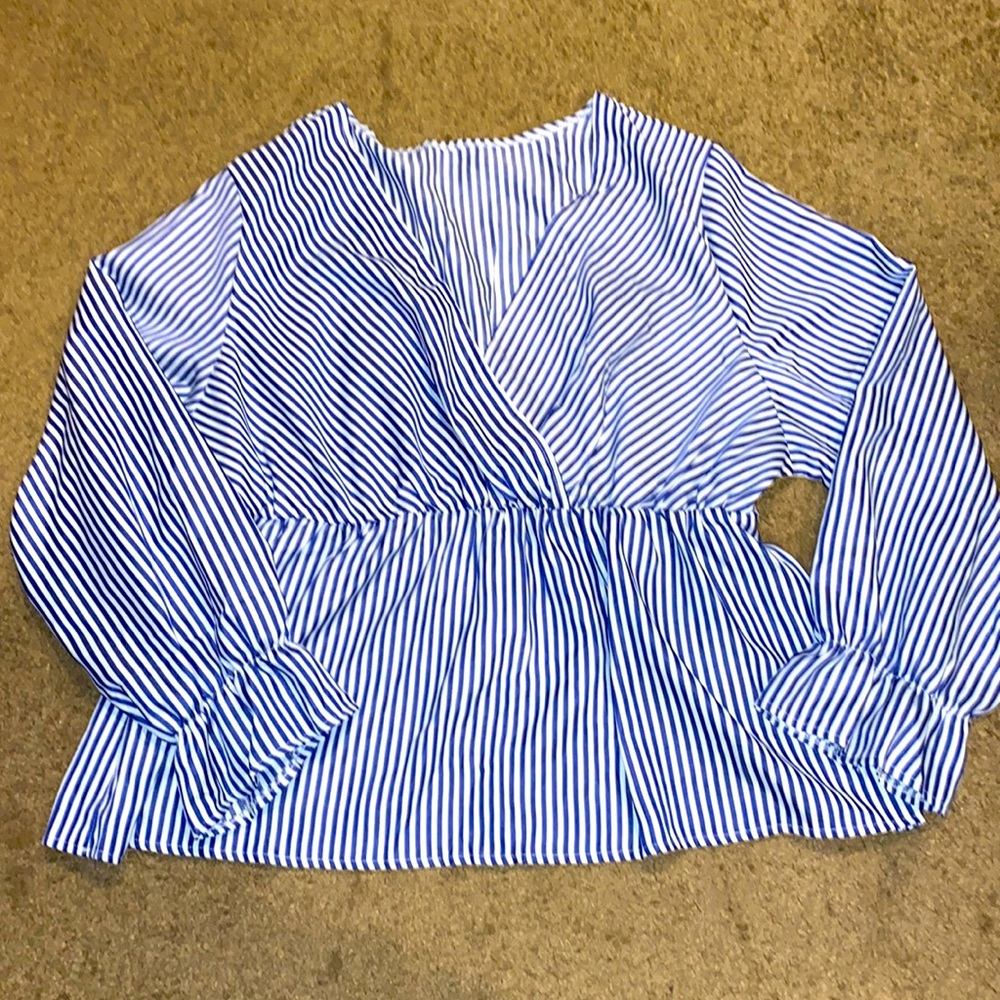 SHEIN V-Neck Striped Peplum Blouse